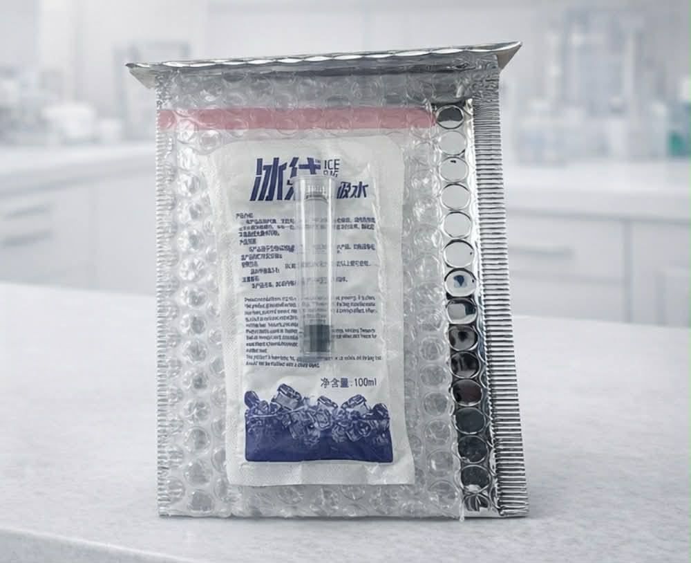 Cartridge in cold pack and foil-lined bubble pouch